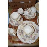 WEDGWOOD PART TEA SET IN THE LITCHFIELD PATTERN COMPRISING SIX CUPS, SAUCERS, MILK JUG, SUGAR