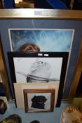 QUANTITY OF DOG PICTURES INCLUDING ONE OIL ON BOARD, ALSO FRAMED PRINT OF JOHN WAYNE ETC