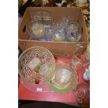 GLASS WARES INCLUDING LARGE CUT GLASS FRUIT BOWL AND OTHER CUT GLASS DISHES AND BOWLS