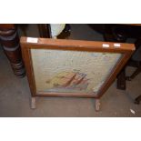 LIGHT OAK FIRE SCREEN WITH EMBROIDERED PANEL, 45CM WIDE