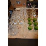 MISCELLANEOUS GLASSES INCLUDING A LARGE SHIPS STYLE DECANTER, CUT GLASS BOWL, SIX WHISKY TUMBLERS
