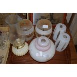 LAMP SHADES AND GLASS OIL LAMP