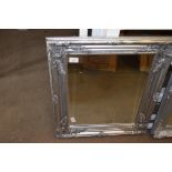 MODERN WALL MIRROR WITH SILVER PAINTED FRAME, 54CM WIDE