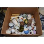 BOX CONTAINING CHINA THIMBLES AND SOME FLATWARES