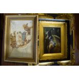 REPRODUCTION PICTURE OF KITTENS IN BLACK AND GILT FRAME AND FURTHER OIL PAINTING ON BOARD OF A
