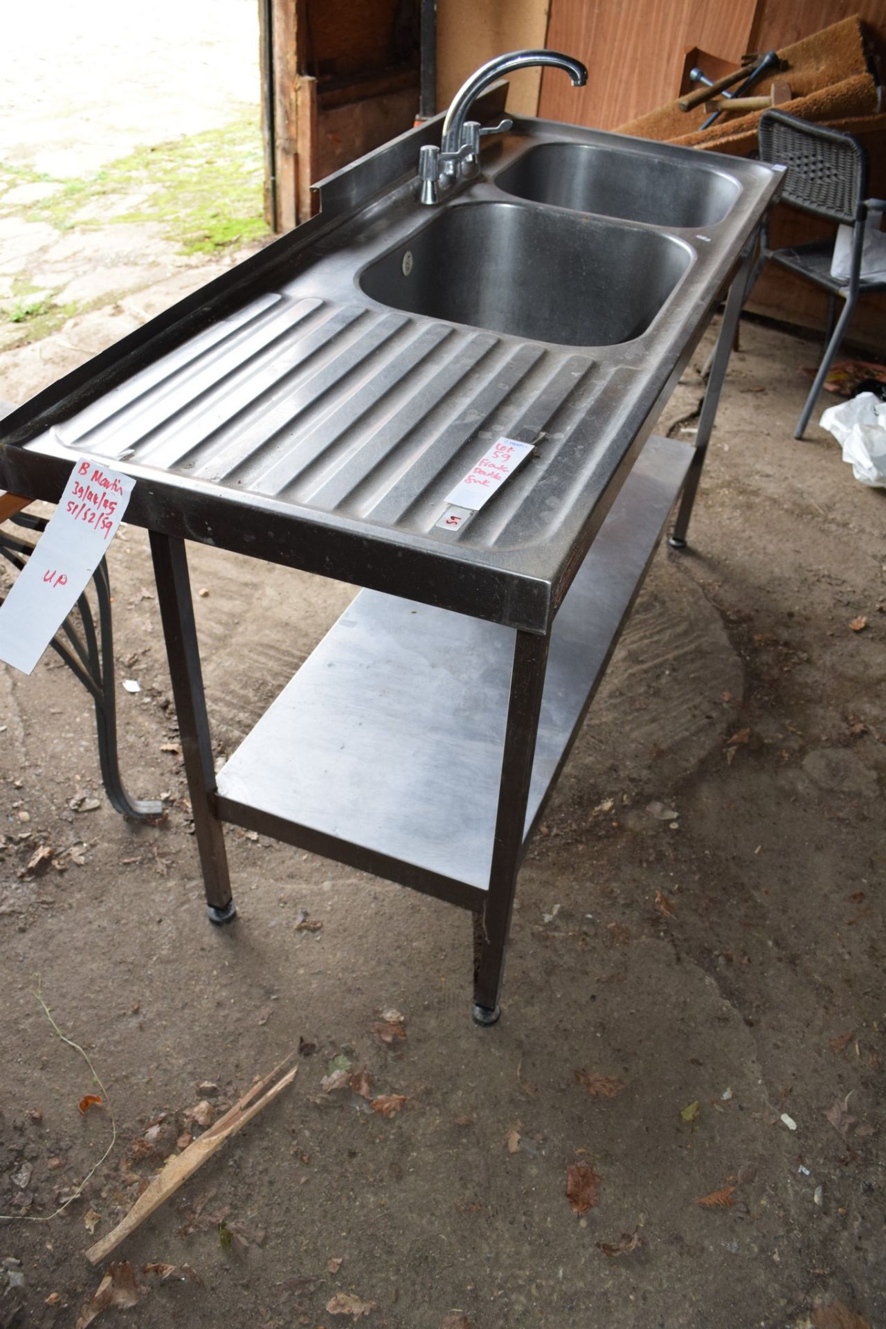 Large stainless steel double Sink, on stand with single drainer to left. - Image 4 of 4