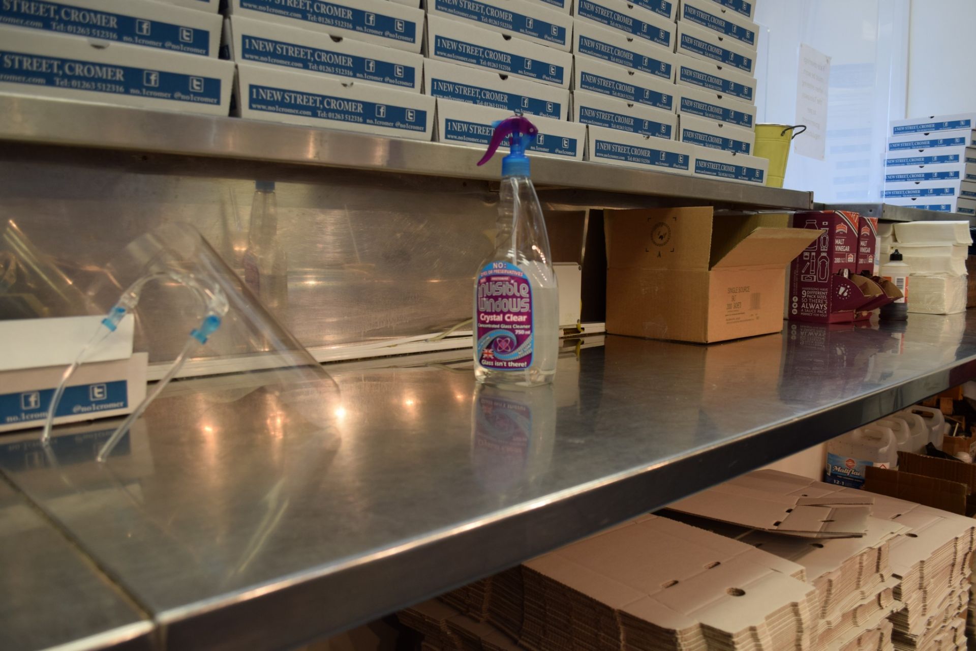 Stainless Steel-finished Serving Counter, with front riser and spaces formed for two cash registers, - Image 12 of 14