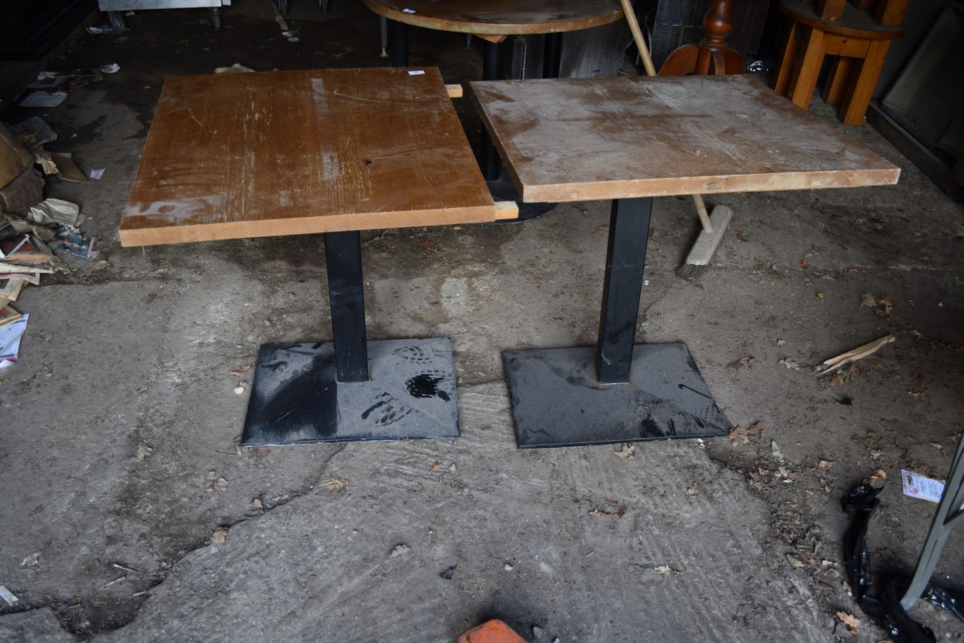 Pair of matching square Bar or Restaurant Tables, with square metal column supports. - Image 2 of 2