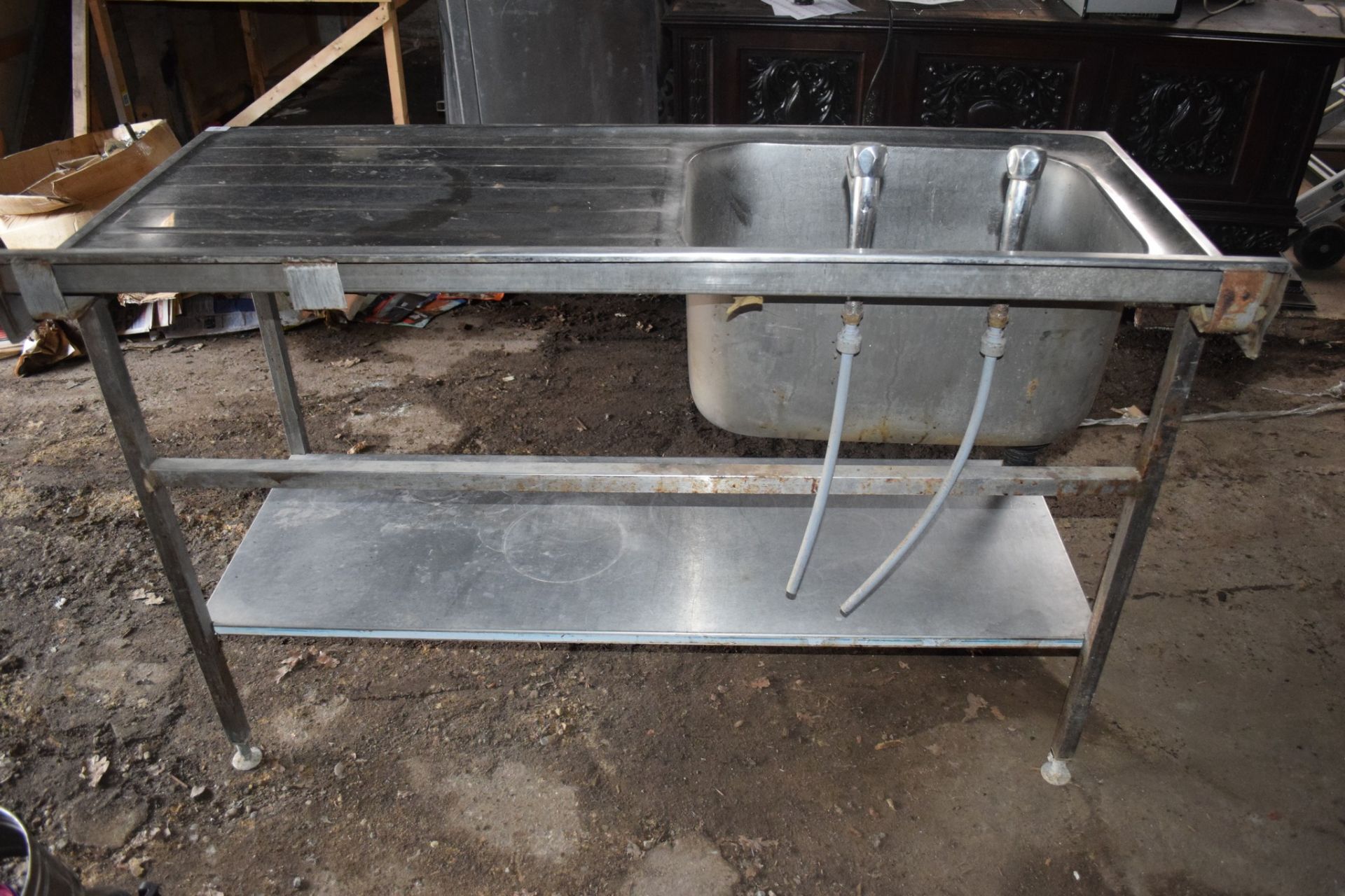 Single drainer large stainless steel Sink, on stand with shelf beneath. - Image 4 of 4