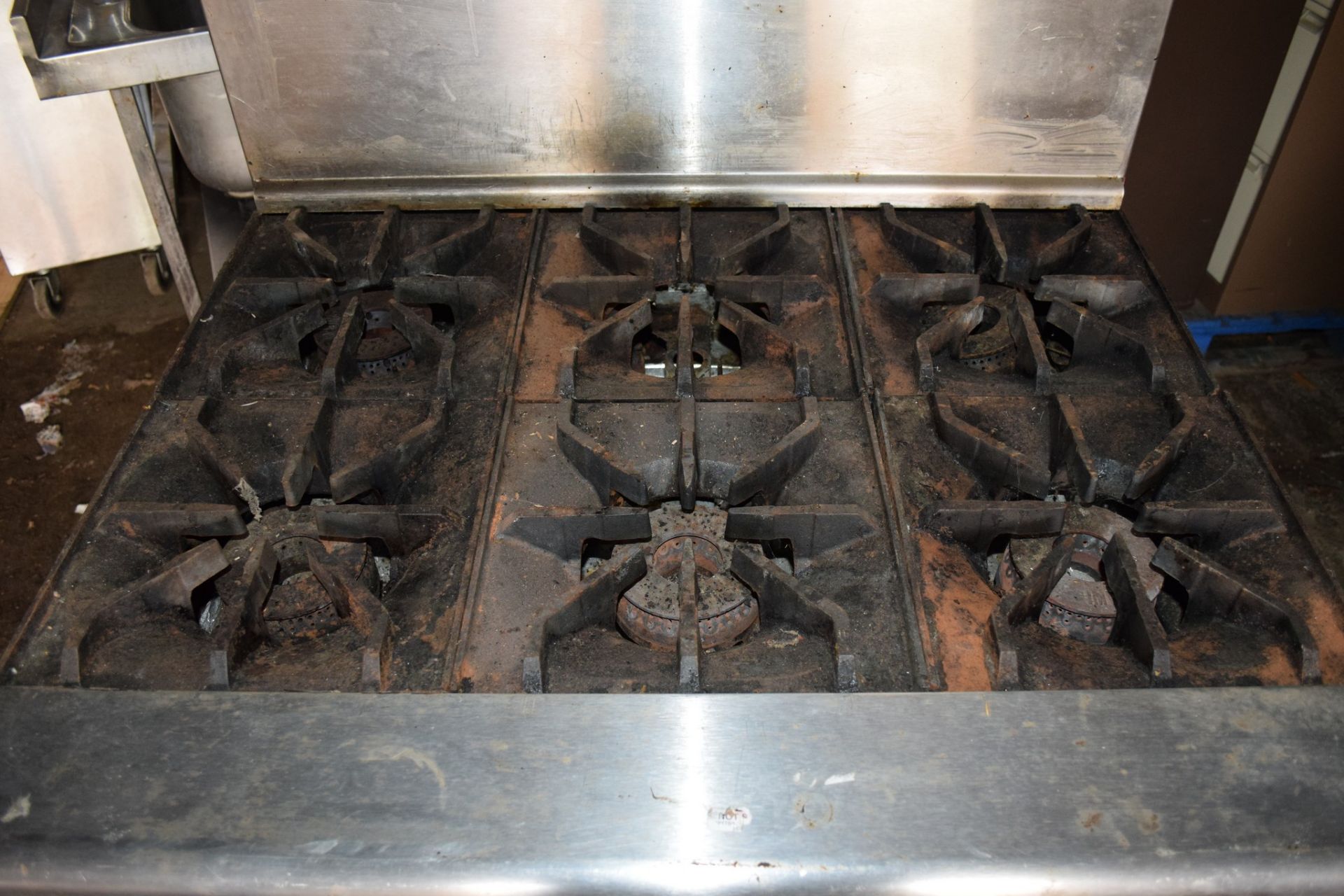 Imperial six-burner Gas Range, with oven beneath and stainless steel splashback and pot shelf - Image 2 of 5