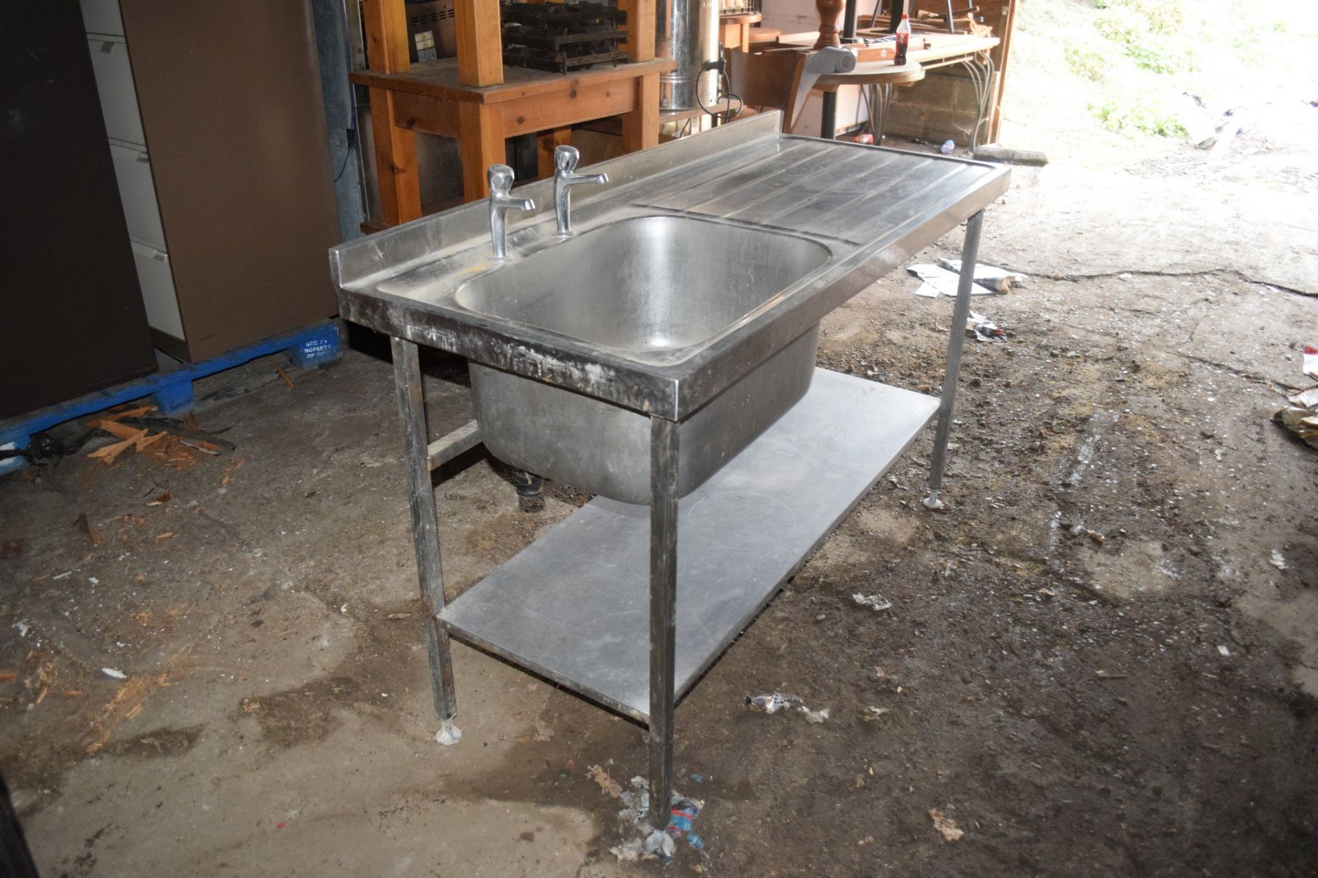 Single drainer large stainless steel Sink, on stand with shelf beneath. - Image 3 of 4