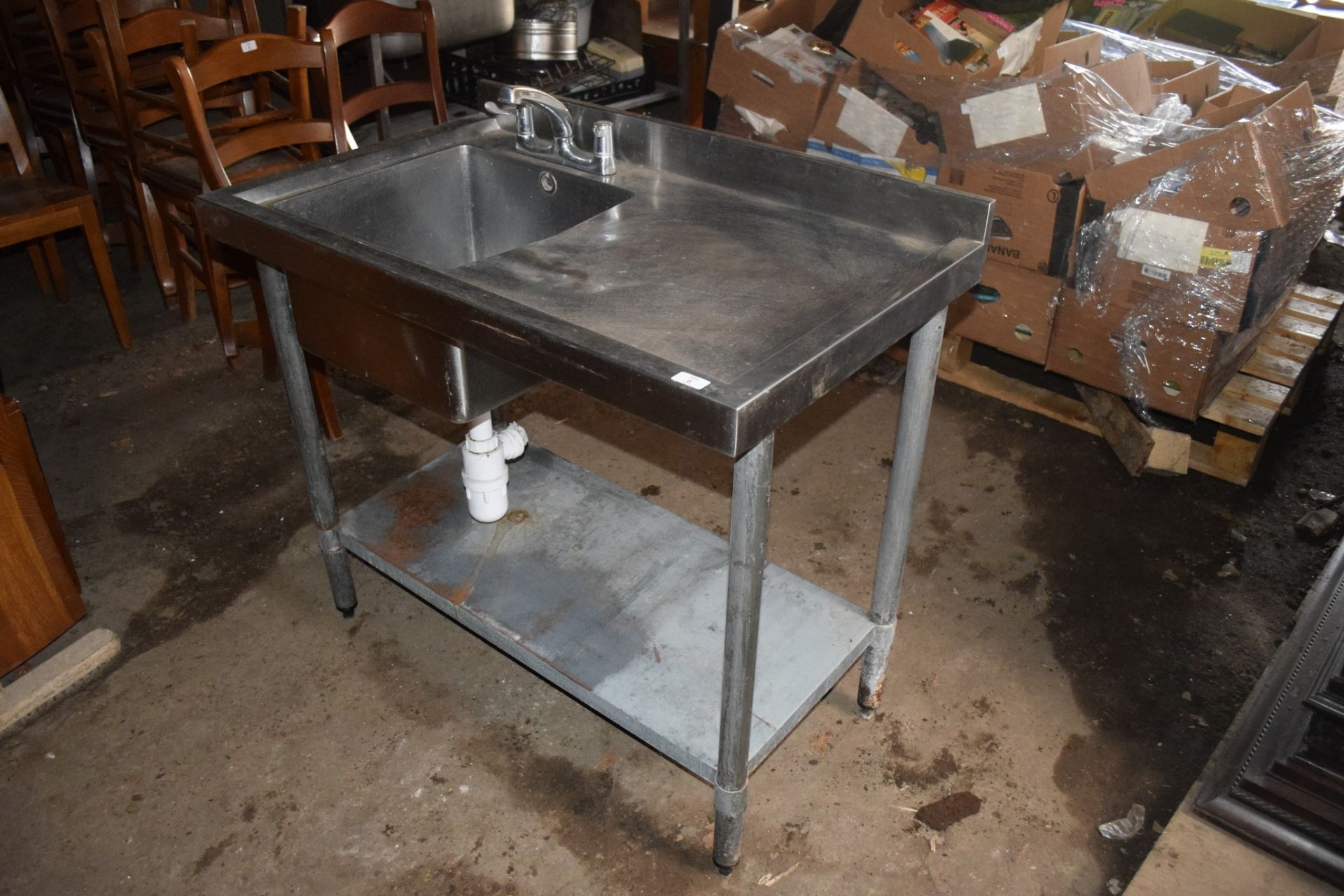 Stainless steel single drainer Sink, on metal stand with shelf beneath. - Image 2 of 4
