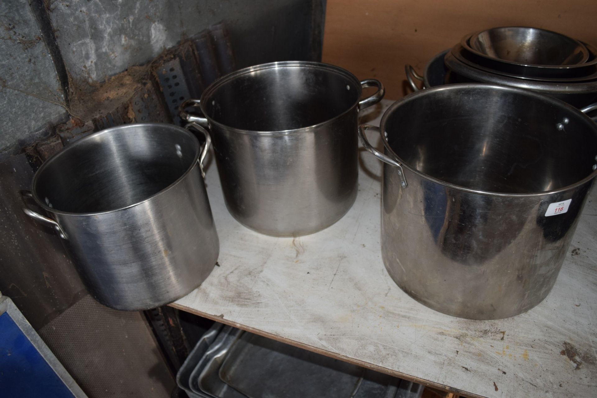 Selection of three various sized stainless steel Cooking Pots.