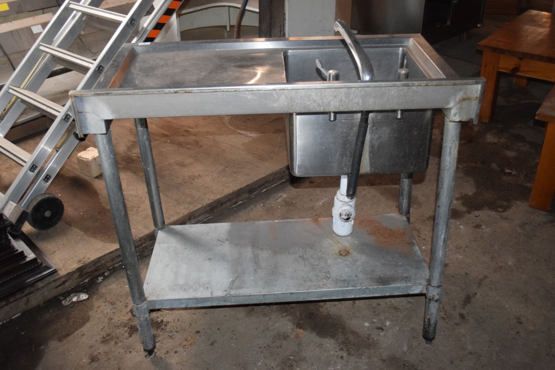 Stainless steel single drainer Sink, on metal stand with shelf beneath. - Image 4 of 4