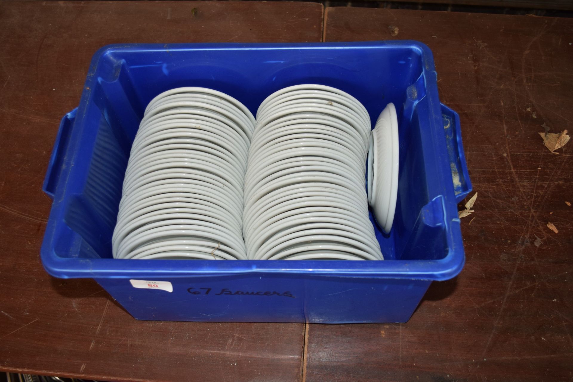 Crate: 67 white Saucers.