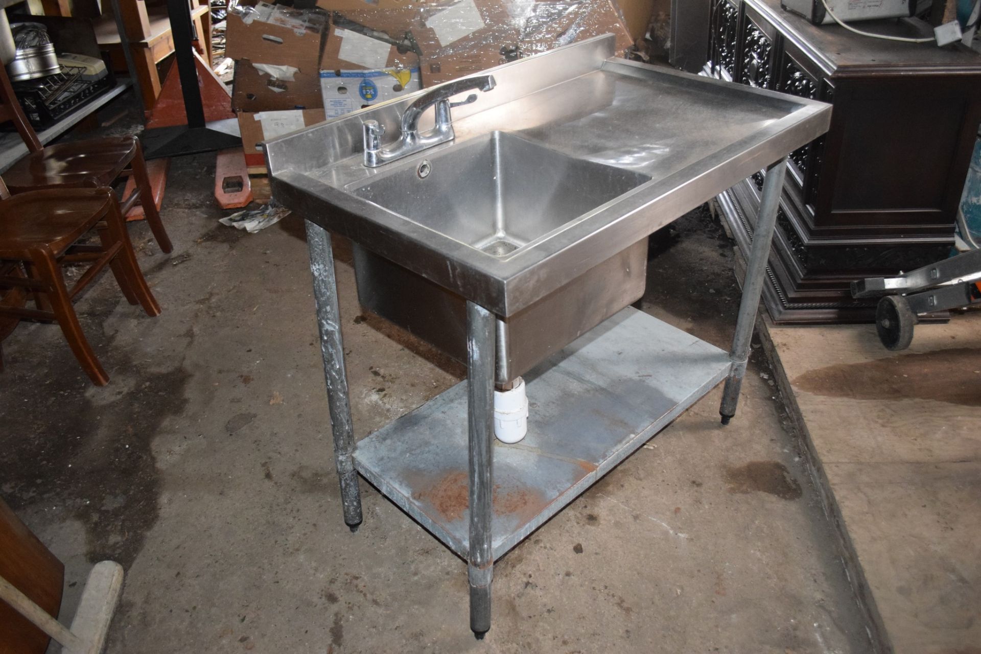 Stainless steel single drainer Sink, on metal stand with shelf beneath. - Image 3 of 4