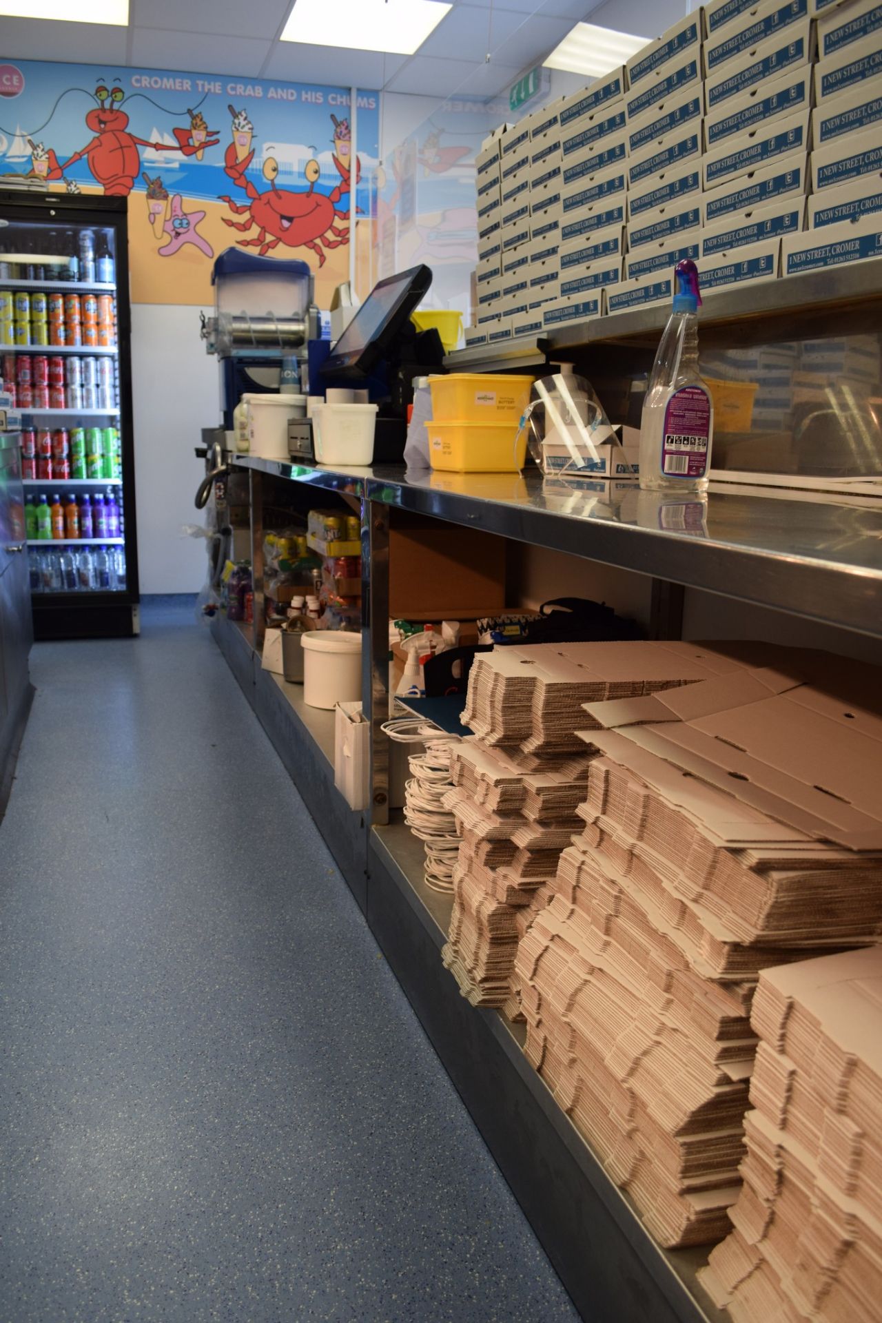 Stainless Steel-finished Serving Counter, with front riser and spaces formed for two cash registers, - Image 8 of 14