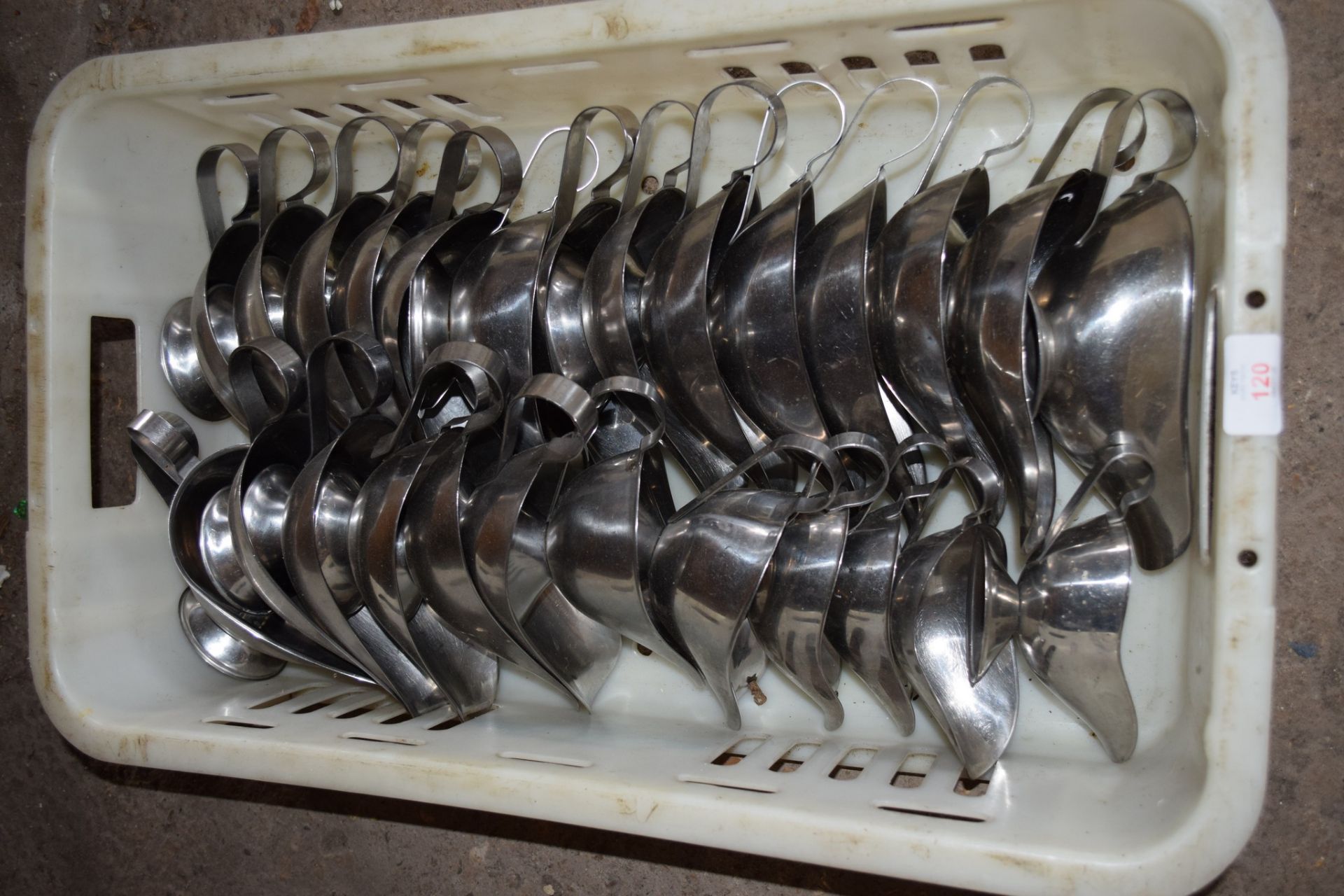 Crate: approx 26 stainless steel Sauce Boats.
