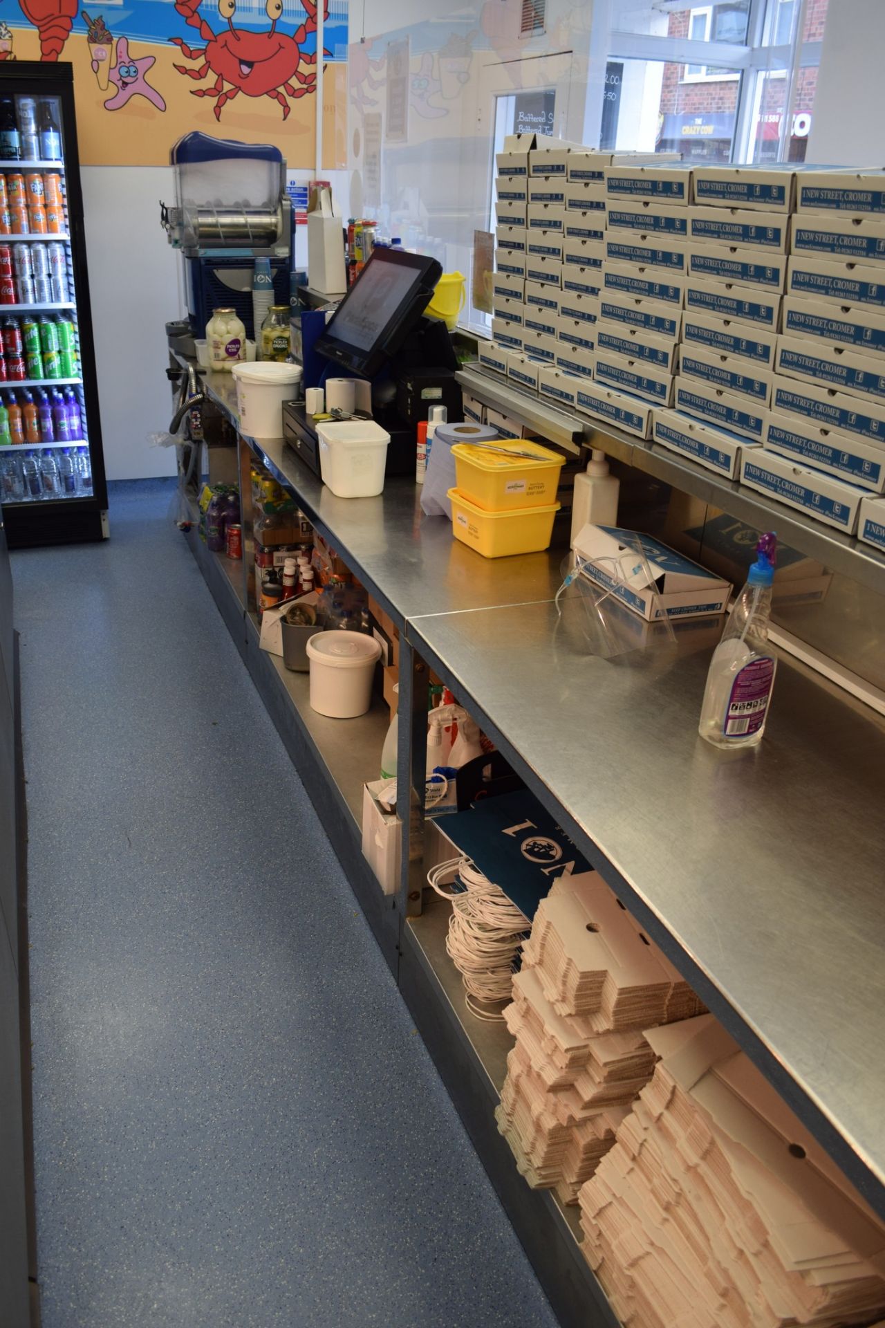 Stainless Steel-finished Serving Counter, with front riser and spaces formed for two cash registers, - Image 5 of 14