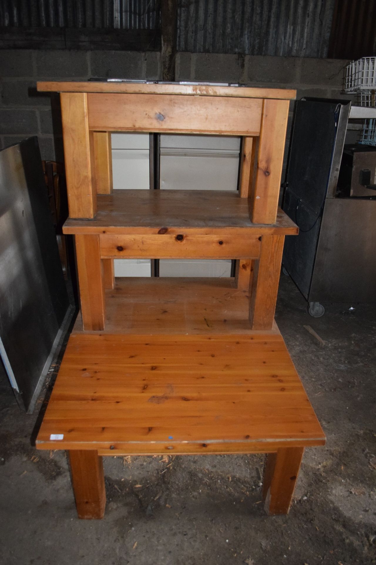 Four rustic stained pine low Bar or Coffee Tables, each on heavy square frame. - Image 2 of 2