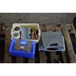 SMALL SELECTION OF IRONMONGERY, PLASTIC TOOL BOXES ETC