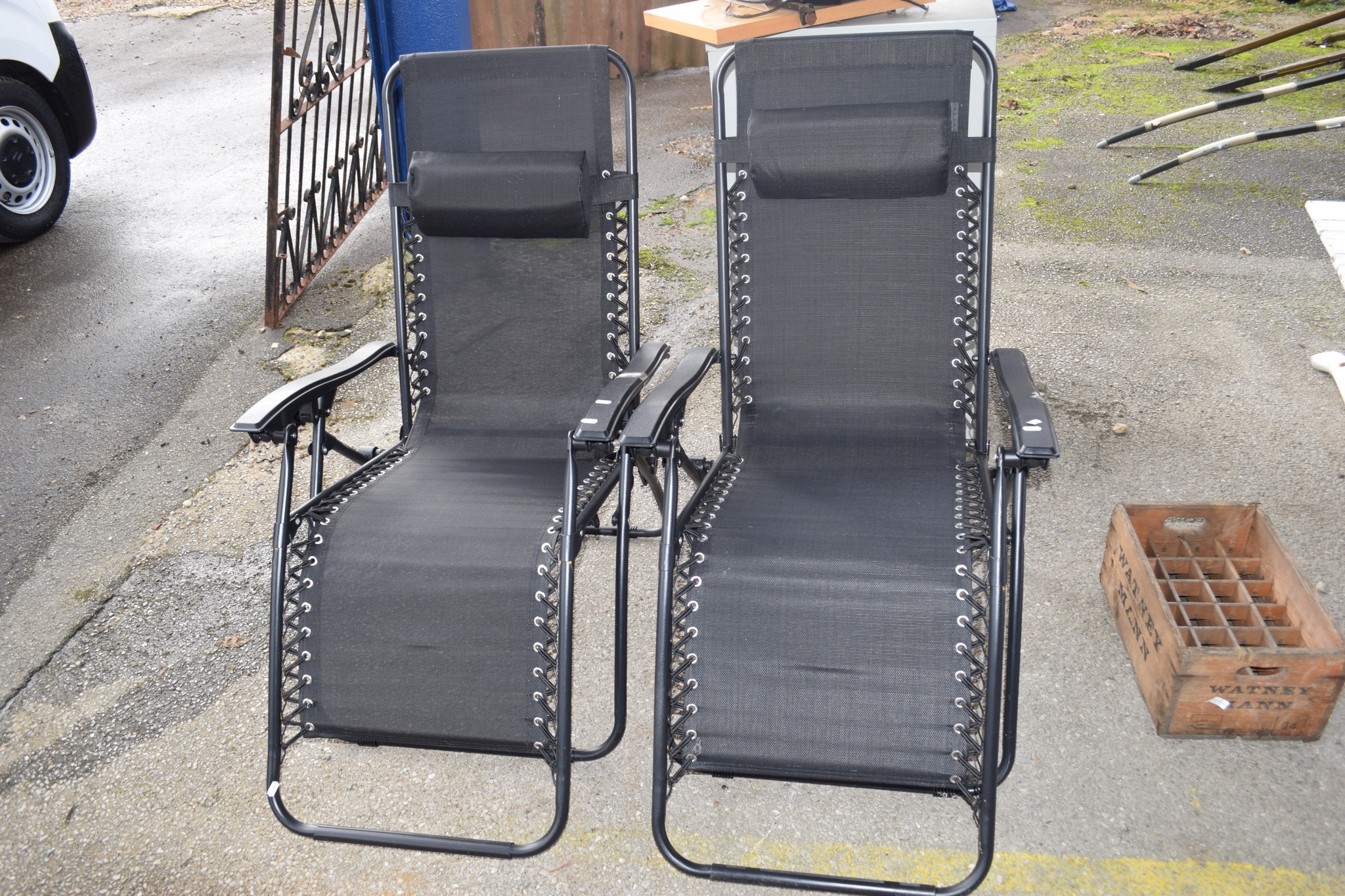 PAIR OF METAL FRAMED RECLINER CHAIRS