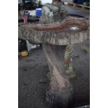 GARDEN BIRD BATH FORMED AS A TREE STUMP MOULDED WITH A SQUIRREL, HEIGHT APPROX 70CM