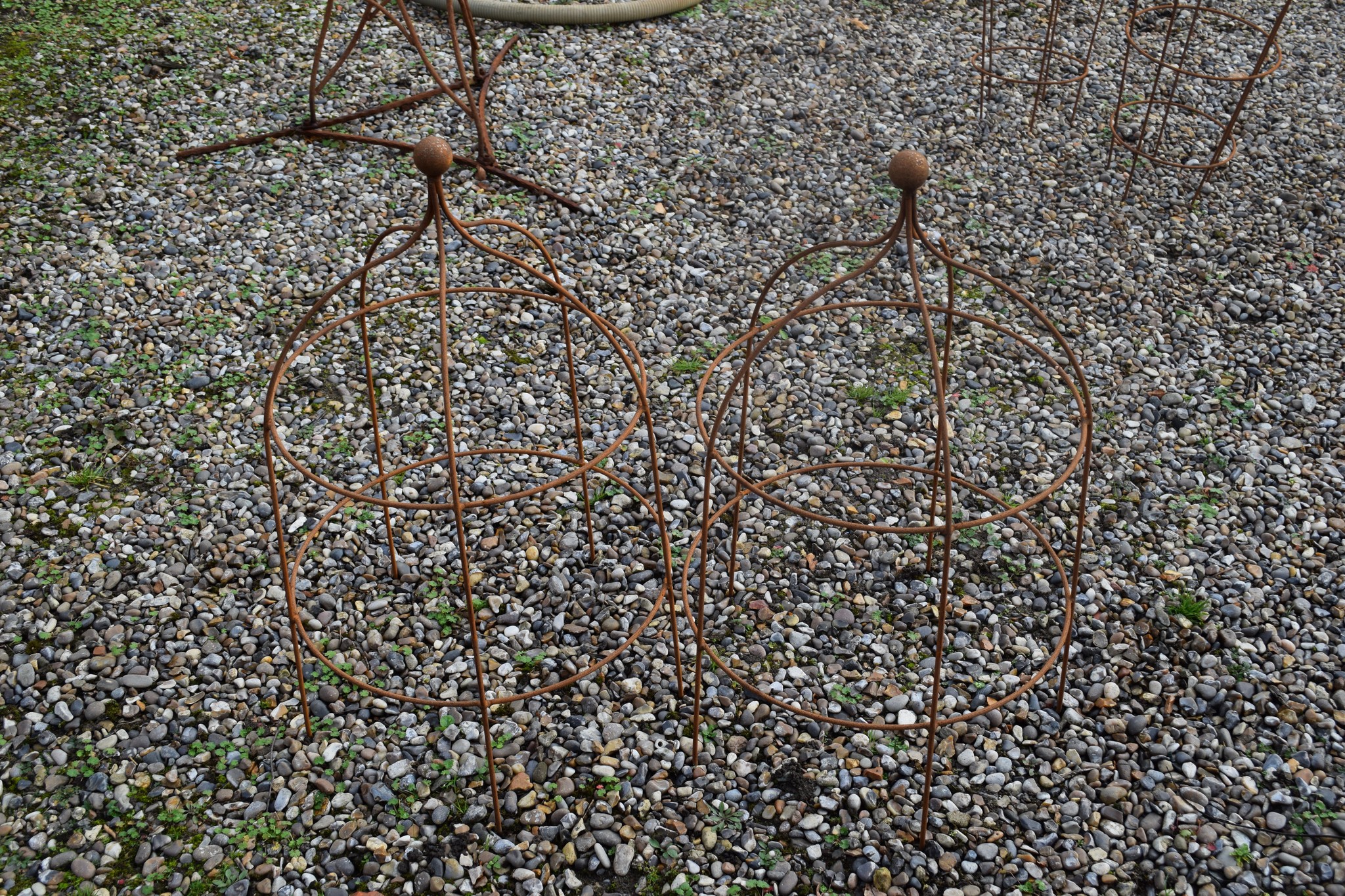 PAIR OF METAL GARDEN CLOCHES, EACH HEIGHT APPROX 80CM