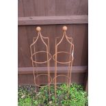 PAIR OF SMALL GARDEN OBELISKS WITH BALL SHAPED FINIALS, EACH APPROX 102CM