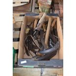 BOX CONTAINING VARIOUS VINTAGE HOOKS, CUTTERS ETC