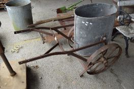 EARLY 20TH CENTURY METAL WATER CART COMPLETE WITH GALVANISED BUCKET