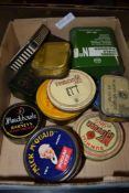 BOX CONTAINING OLD TOBACCO TINS