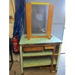 VINTAGE GLASS TOPPED SHOP COUNTER, 96CM WIDE, TOGETHER WITH PIE-FRAMED AND GLAZED SCREEN