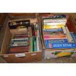 TWO BOXES OF BOOKS, VARIOUS REFERENCE BOOKS AND NOVELS