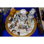 TRAY CONTAINING VARIOUS ANIMAL ORNAMENTS, MAINLY CATS AND DOGS INCLUDING A DOULTON CAT HN2584 AND