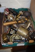 BOX CONTAINING MAINLY METAL ITEMS, BRASS ASHTRAYS ETC