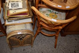 MODERN CANE CONSERVATORY SUITE COMPRISING TABLE, TWO CHAIRS AND STOOL