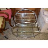 STAINLESS STEEL AND GLASS THREE TIER SIDE TABLE, 57CM WIDE