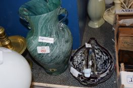 GROUP OF ART GLASS WARES INCLUDING A MURANO MODEL OF A SWAN WITH MURANO STICKER TO SIDE