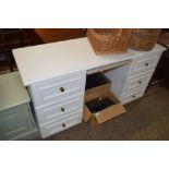 WHITE PAINTED MODERN TWIN PEDESTAL DESK, 137CM WIDE