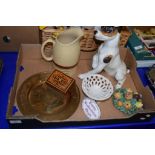 BOX CONTAINING CERAMIC ITEMS INCLUDING GRAYS POTTERY JUG AND MODEL OF A TERRIER