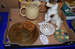 BOX CONTAINING CERAMIC ITEMS INCLUDING GRAYS POTTERY JUG AND MODEL OF A TERRIER