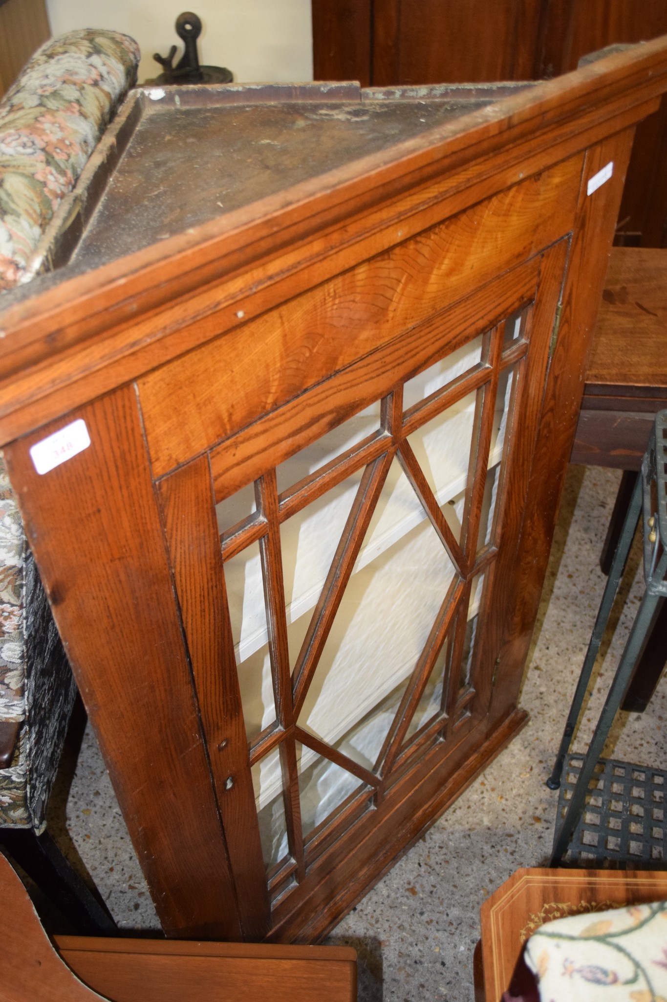 OAK WALL MOUNTING CORNER CUPBOARD WITH GLAZED FRONT, 82CM WIDE