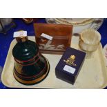 BELLS WHISKY BELL AND A ROYAL WORCESTER EGG CODDLER ON TRAY AND OTHER ITEMS
