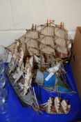 FOUR MODEL BOATS WITH RIGGING