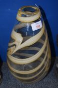 ART GLASS VASE WITH A STREAKED BROWN DESIGN AND MURANO LABEL TO SIDE