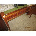 REPRODUCTION MAHOGANY DESK WITH GREEN TOOLED LEATHER INSET, 122CM WIDE