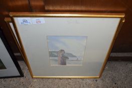 WATERCOLOUR OF A YOUNG GIRL AND FURTHER PICTURE OF A BEACH SCENE