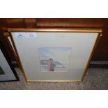 WATERCOLOUR OF A YOUNG GIRL AND FURTHER PICTURE OF A BEACH SCENE