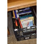 TWO BASKETS OF VARIOUS NOVELS AND REFERENCE BOOKS